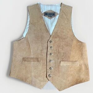 J Riggings Men’s Suede Leather Vest M Tan Western Lined Adjustable Back Vintage